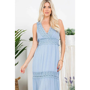 Adorn Me Crotchet Dress - Slate Blue-Dress-Ewa Squared Boutique