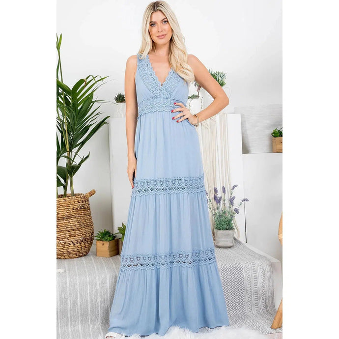 Adorn Me Crotchet Dress - Slate Blue-Dress-Ewa Squared Boutique