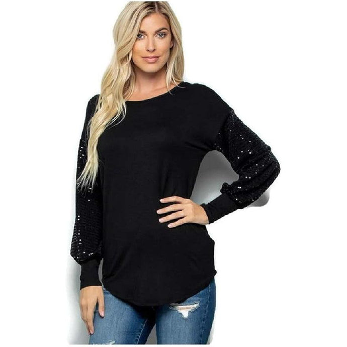 Contrast Sequin Long Sleeve Top-Top-Ewa Squared Boutique