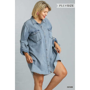 Denim Dress with Unfinished Hem-Dress-Ewa Squared Boutique