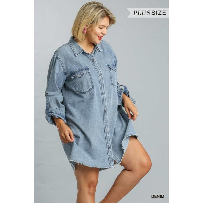 Denim Dress with Unfinished Hem-Dress-Ewa Squared Boutique